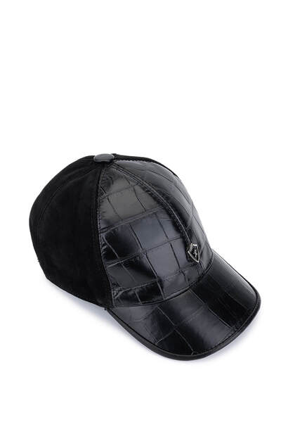 Tamer Tanca Men's Genuine Leather Black Baseball Cap