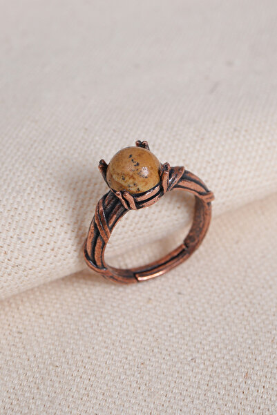 Süspüs Accessories Adjustable Copper Ring with Jasper Stone and Claw Setting