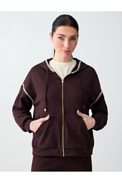 Jimmy Key Bitter Brown Pocket Detailed Hooded Modal Knitted Jacket