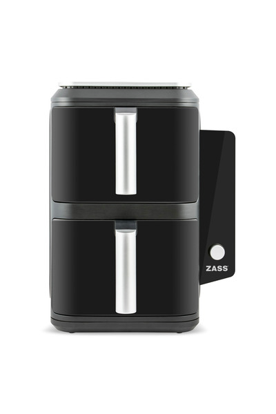 Zass Friteuză cu aer cald dublă ZAF 16, 2 coșuri 5,2L+5,2L, 2300W, control digital, 6 programe, Negru
