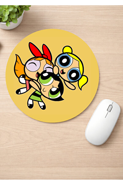 Eylül Design Powerpuff Girls Printed Round Non-Slip Mousepad Ergonomic Mouse Pad