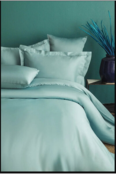 esdekor Simply Mint Blue Cotton Satin Duvet Cover Set Double Cotton