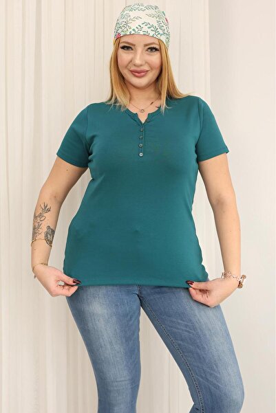 Siyezen Plus Size Short Sleeve Cotton Lycra Basic Blouse