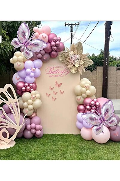 TATLI GÜNLER Pastel Pembe Lila Canyon Rose Doğum Günü Arka Fon ve Balon Zinci...