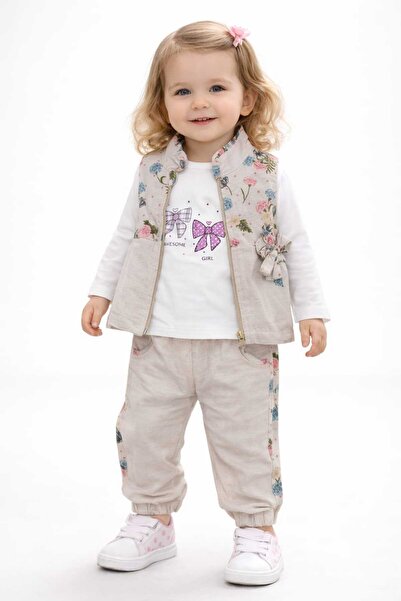 neocotton طقم سترة وبنطلون وقميص من الكتان بسحّابات للفتيات الصغيرات مكون من ...