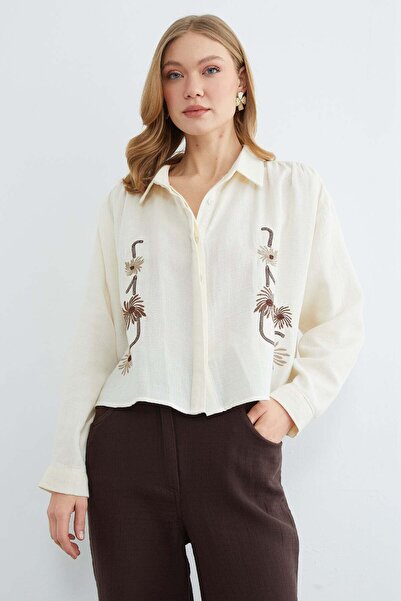 Fulla Moda Floral Embroidered Muslin Fabric Shirt