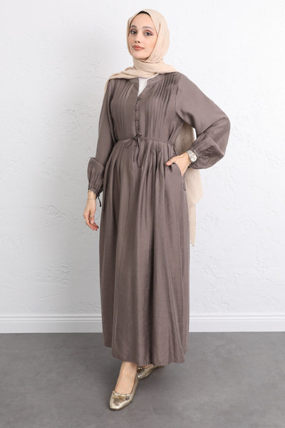 Salih Çelebi Ribbed Front Dress Y0094 - Brown