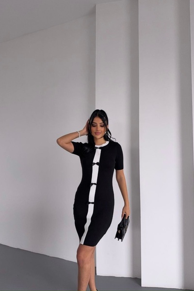 Auroveen Bow Detailed Crew Neck Short Sleeve Knitwear Dress Av2018