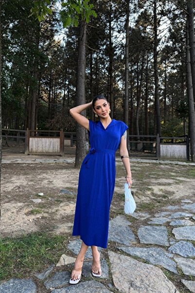 Auroveen Ribbed Polo Collar Waist Detailed Knitwear Dress Av3238