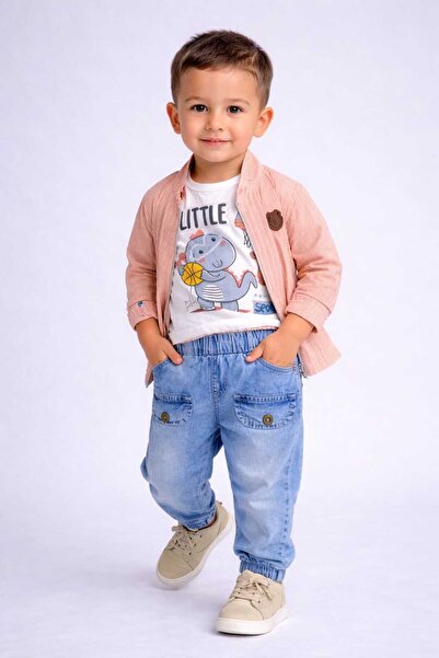 neocotton Muslin Zippered Cardigan Sweatshirt Chambre Woven Trousers 3-Piece Set