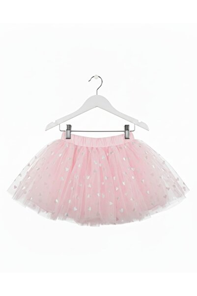penu baby kids Pink Heart Printed Girl's Tulle Skirt