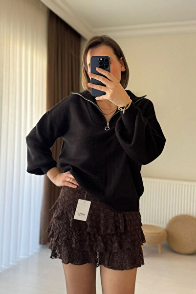 Kubos Moda Lined Layered Lace Coffee Skirt