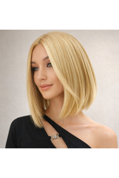 NeednStore Kadın Sarı Küt Perçemsiz Peruk - 35 cm serisi 1. Kalite Isıya Daya...