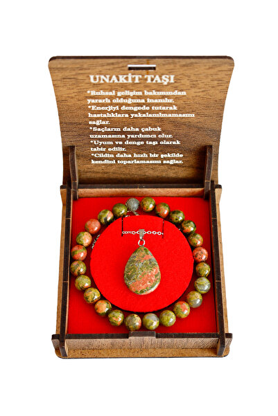 taru pasaj Unakite Stone Boxed Bracelet and Necklace Set – Natural Stone – Wo...