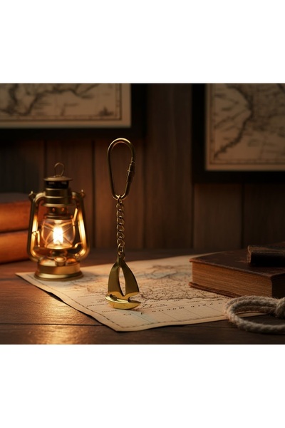 Kuzey Tacı Sailor Series: Genuine Brass Sailing Ship Figurine Keychain - Anti...