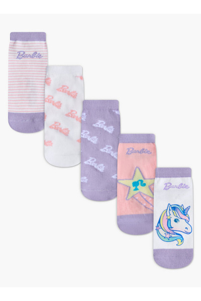 Barbie عبوة من 5 جوارب بناتي مطبوع بطول الكاحل