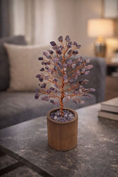 Doremcy Ametist Doğal Taş Huzur ve Denge Ağacı 14x9 cm El Yapımı Masaüstü Bib...