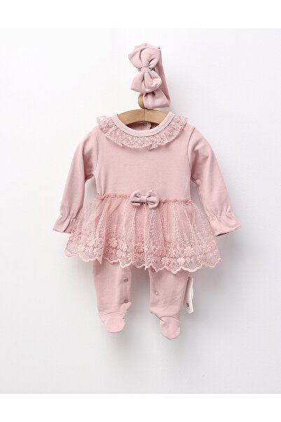 MiniKids Salopeta cu bentita si tulle Crina, model roz-prafuit 68 (3-6 luni)