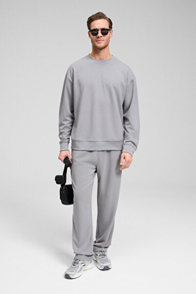 GRIMELANGE Viento Men's Crew Neck Long Sleeve Regular Fit Gray Sweatshirt