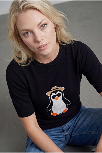 Auroveen Penguin Patterned Short Sleeve Knitwear Blouse Av4087