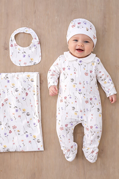 Sitilin طقم خروج من المستشفى للفتيات الصغيرات مكون من 4 قطع مع بطانية 100% قط...