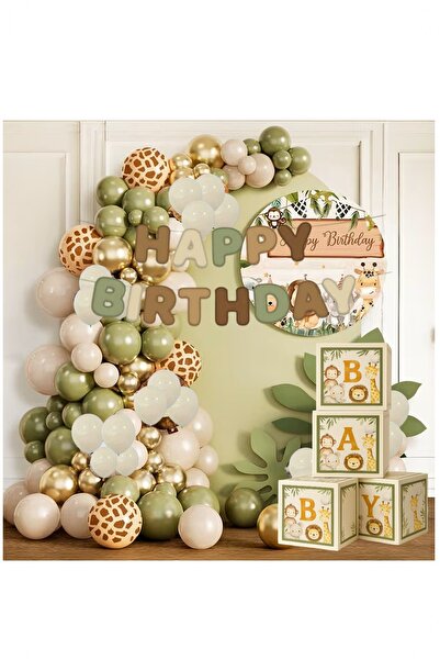 BİDOLUMUTLULUK Safari Temalı Balon Kutusu Doğum Günü Parti Seti Kutlama Eğlence