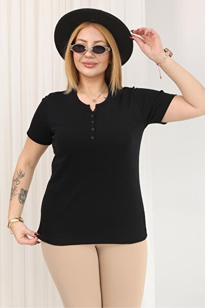 Siyezen Plus Size Short Sleeve Cotton Lycra Basic Blouse