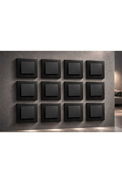 OVİVO Grano Metalik Siyah Anahtar 12’li Ekonomik Paket – Modern Çerçeveli Duv...