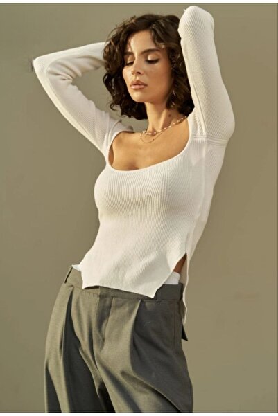 Auroveen Square Neck Slit Detailed Knitwear Blouse Av2017