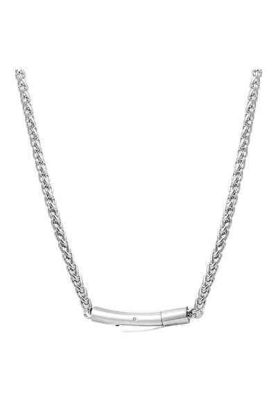 Tessero Minimalist Silver Men's Chain - Stainless Steel Tubular Pendant, Butt...