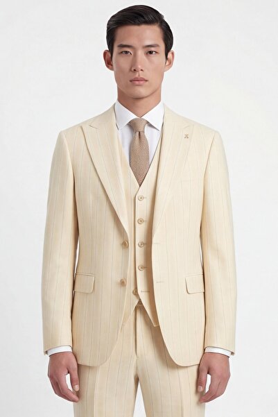 Giotelli Men's Viscose Blended 8 Drop Classic Beige Vest Suit