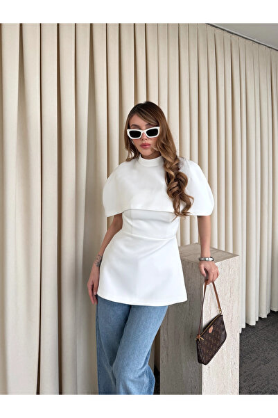 Laluvia White Cape Strapless Blouse - 1101