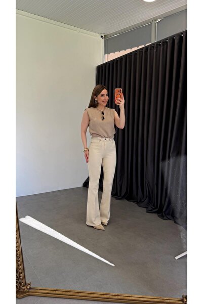 elif teke Cream Lycra Spanish Flared Jeans