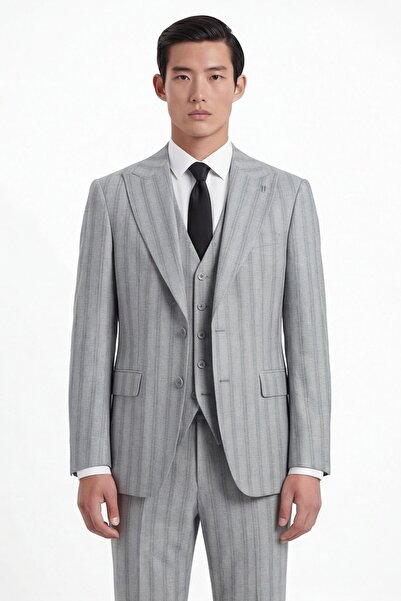 Giotelli Men's Viscose Blended 8 Drop Classic Gray Vest Suit