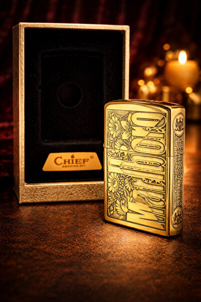 Chief Benzinli Full Prinç İşlemeli Çakmak – Şıklığın ve Gücün Altın Dokunuşu