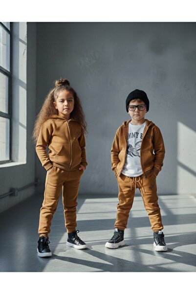 kyex kids Kyexkids Active Elegance-Retro Caramel Zippered Cardigan and Jogger...
