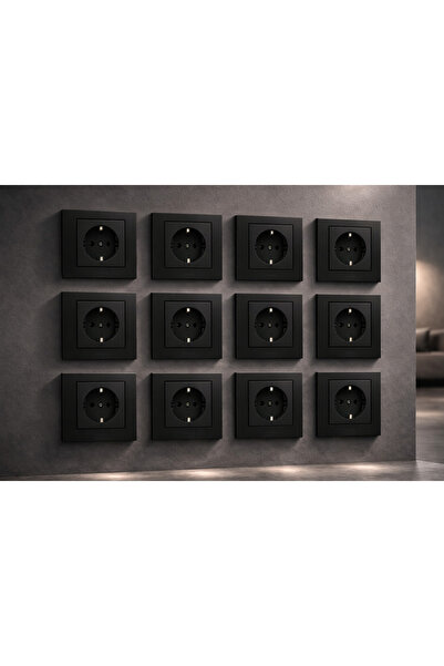 OVİVO Grano Metalik Siyah Topraklı Priz 12’li Ekonomik Paket – Modern Seri