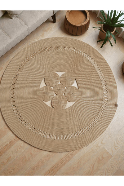 Zeora Home Round Natural Jute Straw Look Carpet Bohemian Decorative Living Ro...