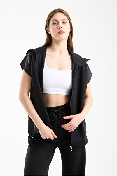 Gugus Women's Modal Fabric Garnished Zero Sleeve Standing Collar Zippered Tra...