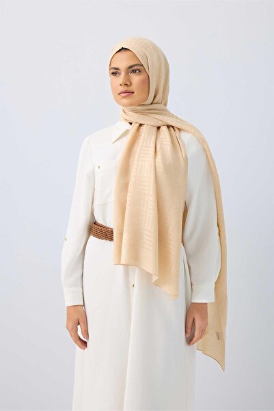 Imannoor Naia Shawl - Iman Square Patterned - Beige