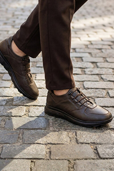 Ekonomik Ayakkabı Men's Genuine Leather Casual Shoes Lace-Up Comfort Sole Brown