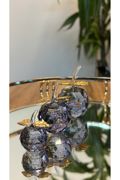 Kiri Dekoratif Kristal Cam Üçlü Elma Füme Gold