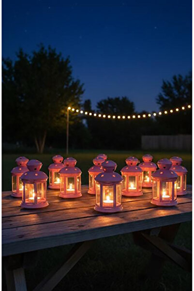 TrentonGCC 12 Pcs Pink Candle Holder Lantern Set Decorative Metal Tealight Ta...