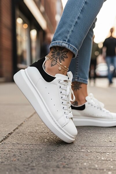 dehaine Women's sneakers MQ White with pink, fashion, casual, high sole, 111