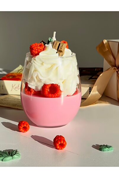 Veluna mum Ahududu Kremalı El Yapımı Cam Mum 🍓💫