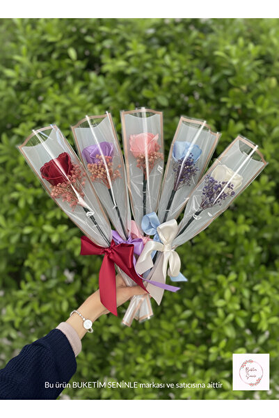 Buketim Seninle 5 Single Mixed Light Color Non-Fading Roses, Gift