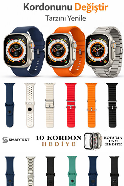 SMARTEST Akıllı Saat Ultra Plus 10 Kordon Hediye Kasa Koruma Smart Watch