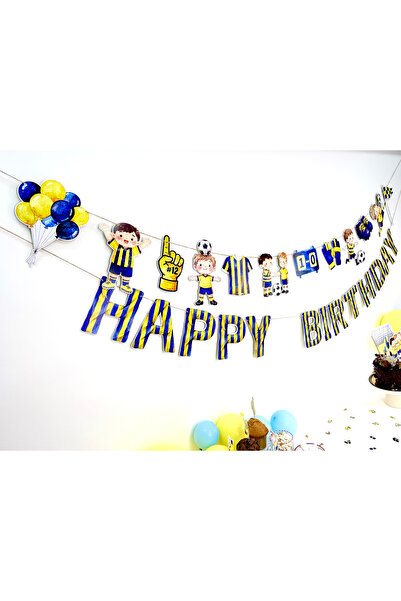 Flu Party أصفر - أزرق داكن - راية مزينة بشخصيات ذات طابع كرة القدم