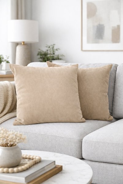 BURCIN HOME Cream Cushion Cover 40X40 cm Set of Two Decorative Pillow Covers Modern Sofa Cushion