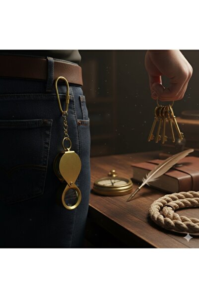 Kuzey Tacı Nautical Series: Genuine Brass Retractable Magnifying Glass Keycha...